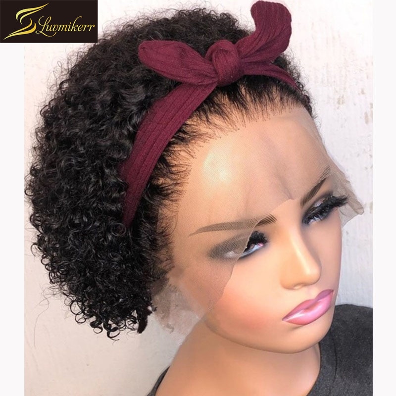 Short Afro Kinky Curly Pixie Cut Full HD Lace Frontal Wig Pre Plucked Lace Front Human Hair Wig For Black Women 250% Density