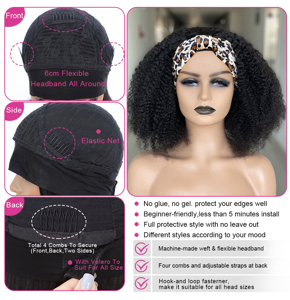 Human Hair Afro Kinky Headband Wig