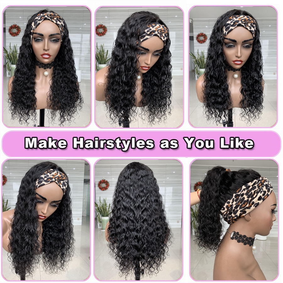 Deep Wave Headband Wig for Women