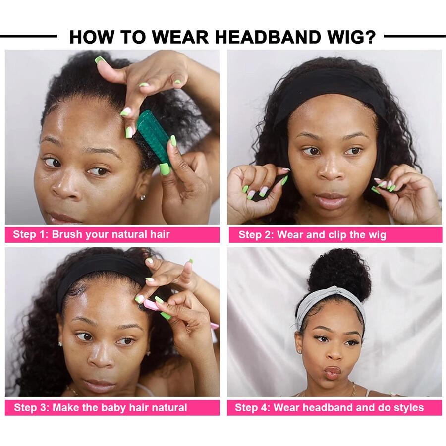 Deep Wave Headband Wig for Women